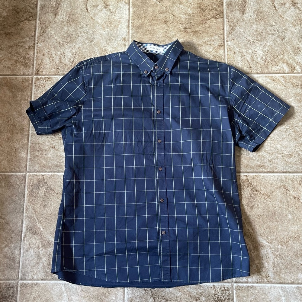 Blue short sleeve button up shirt